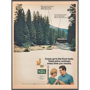 1968 Kool Cigarettes Vintage Print Ad Mountain Stream Covered Bridge Wall Art